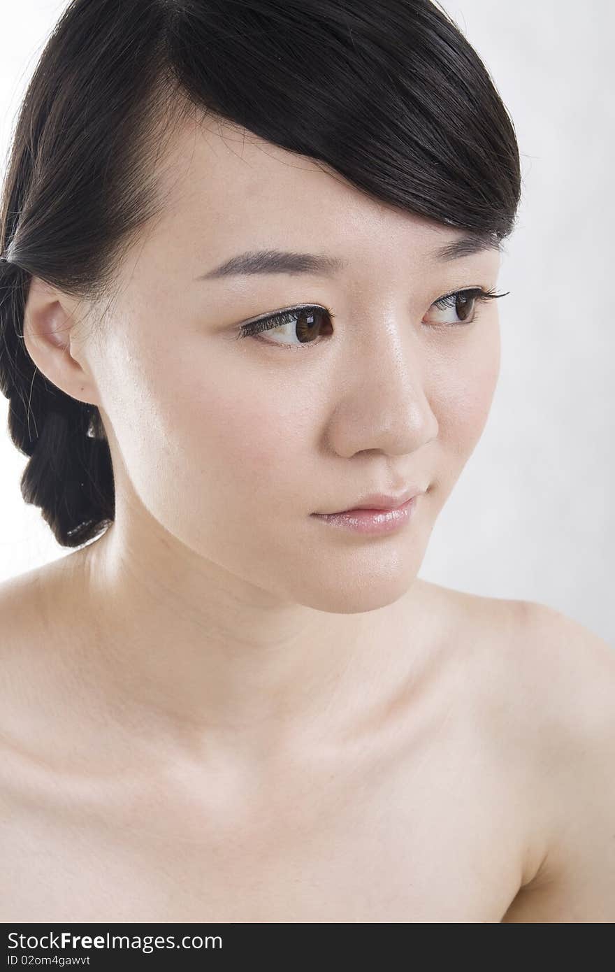 Beautiful bride with perfect natural makeup,happy,contemplating