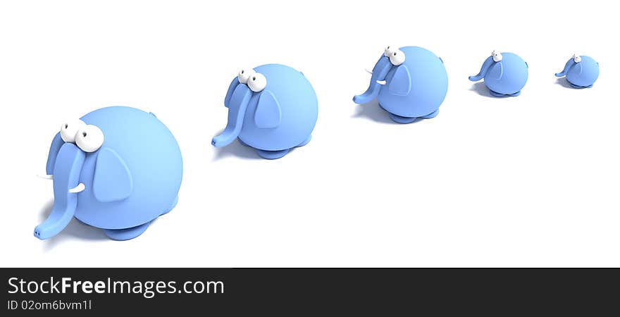 A row of blue elephants. A row of blue elephants