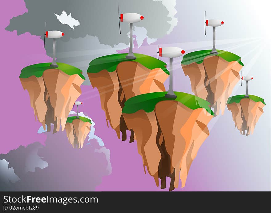 Illustration in ial graphics that recalls a populated fantastic world of generating eolici. Created with inkscape. Illustration in ial graphics that recalls a populated fantastic world of generating eolici. Created with inkscape