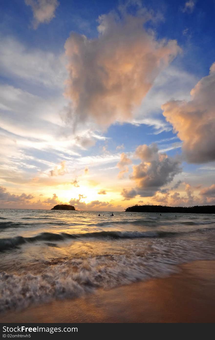 Tropical island sunset at the beach