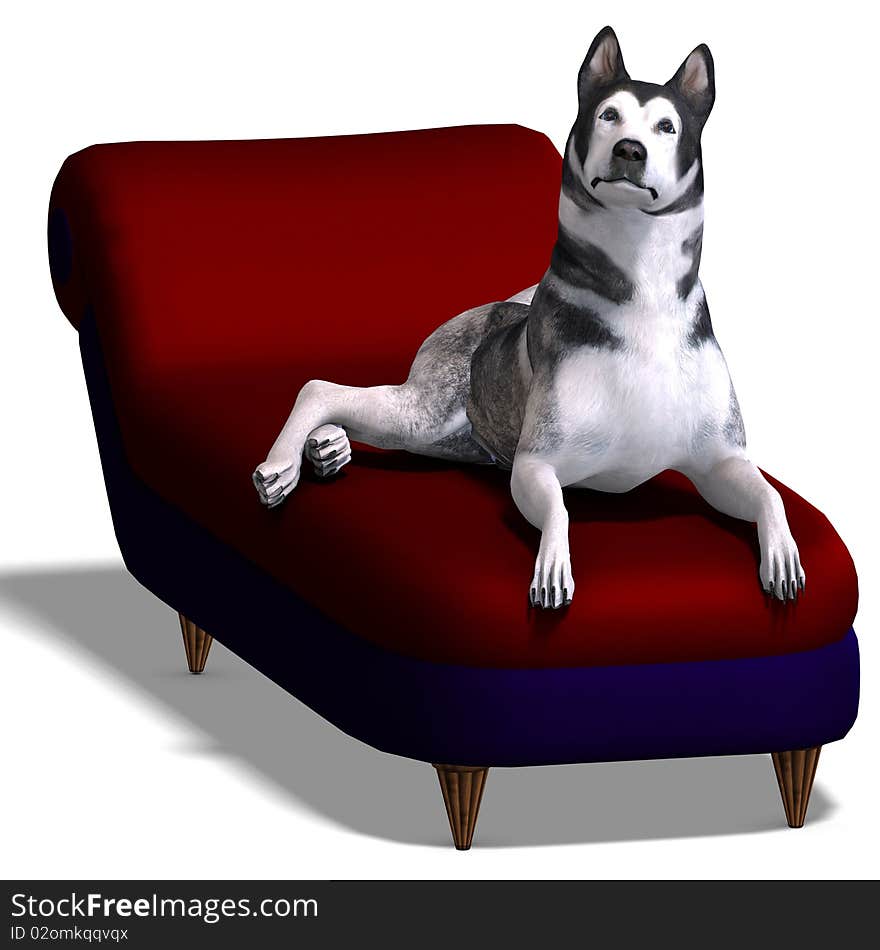 Alaskan Malamute Dog. 3D rendering with clipping path and shadow over white