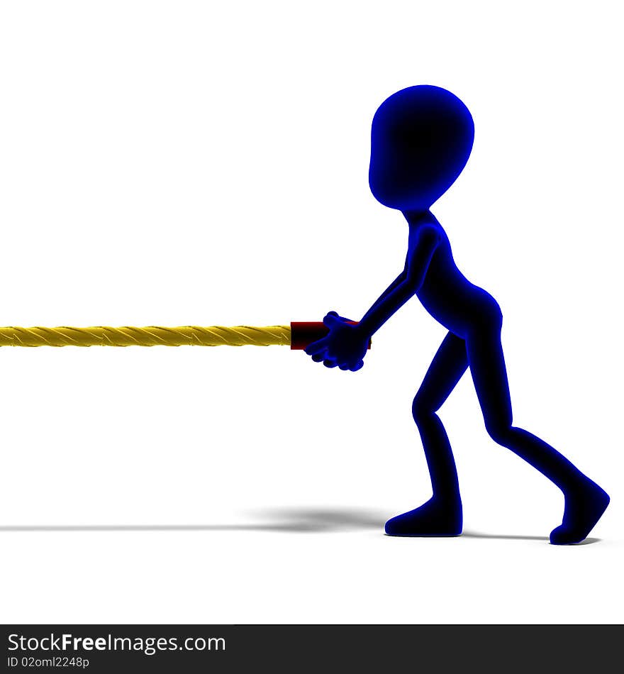 Symbolic 3d male toon character pull a long rope