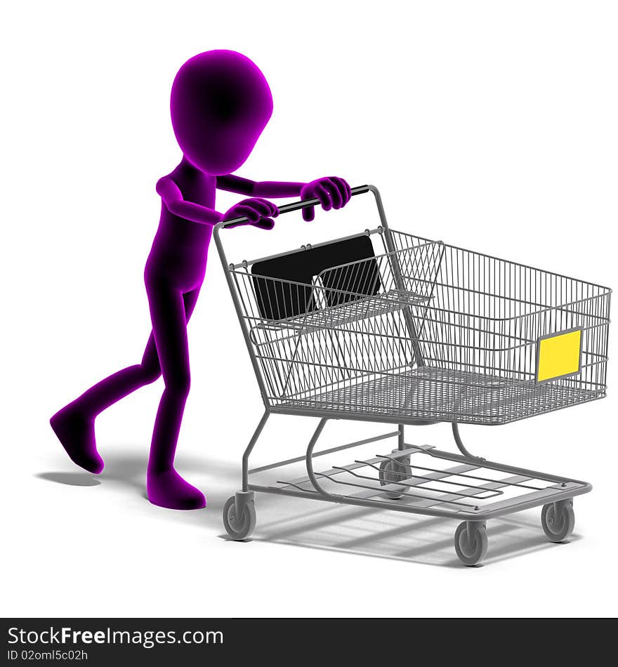 Symbolic 3d Male Toon Character Goes Shopping