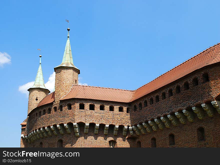 The Barbican on the blue sky. Krakow, Poland. The Barbican on the blue sky. Krakow, Poland.