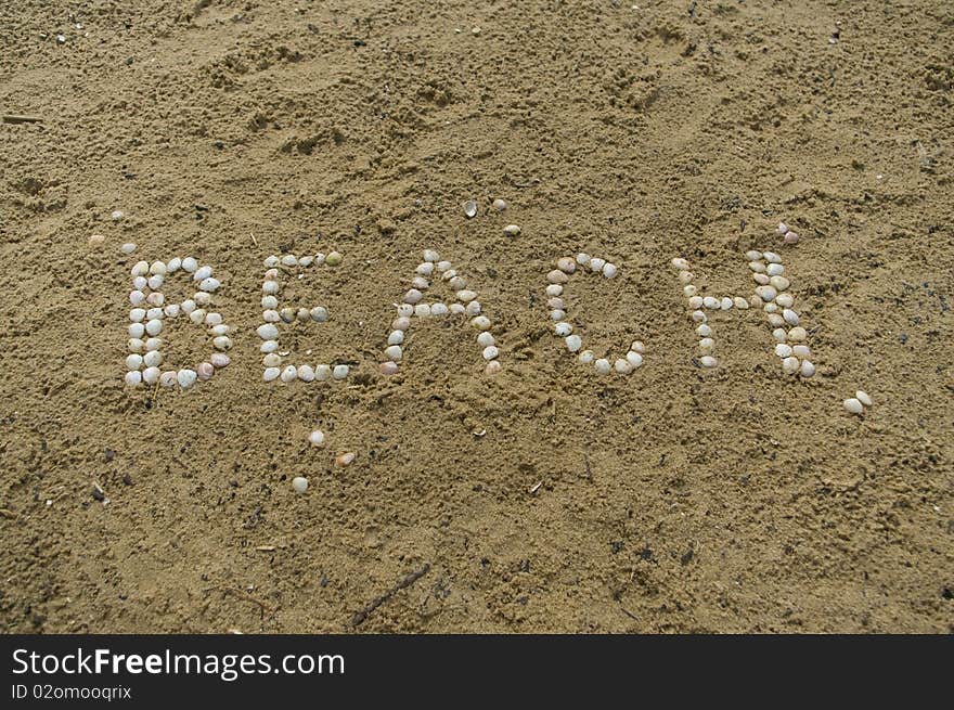 Inscription beach from Baltic sea shell. Inscription beach from Baltic sea shell