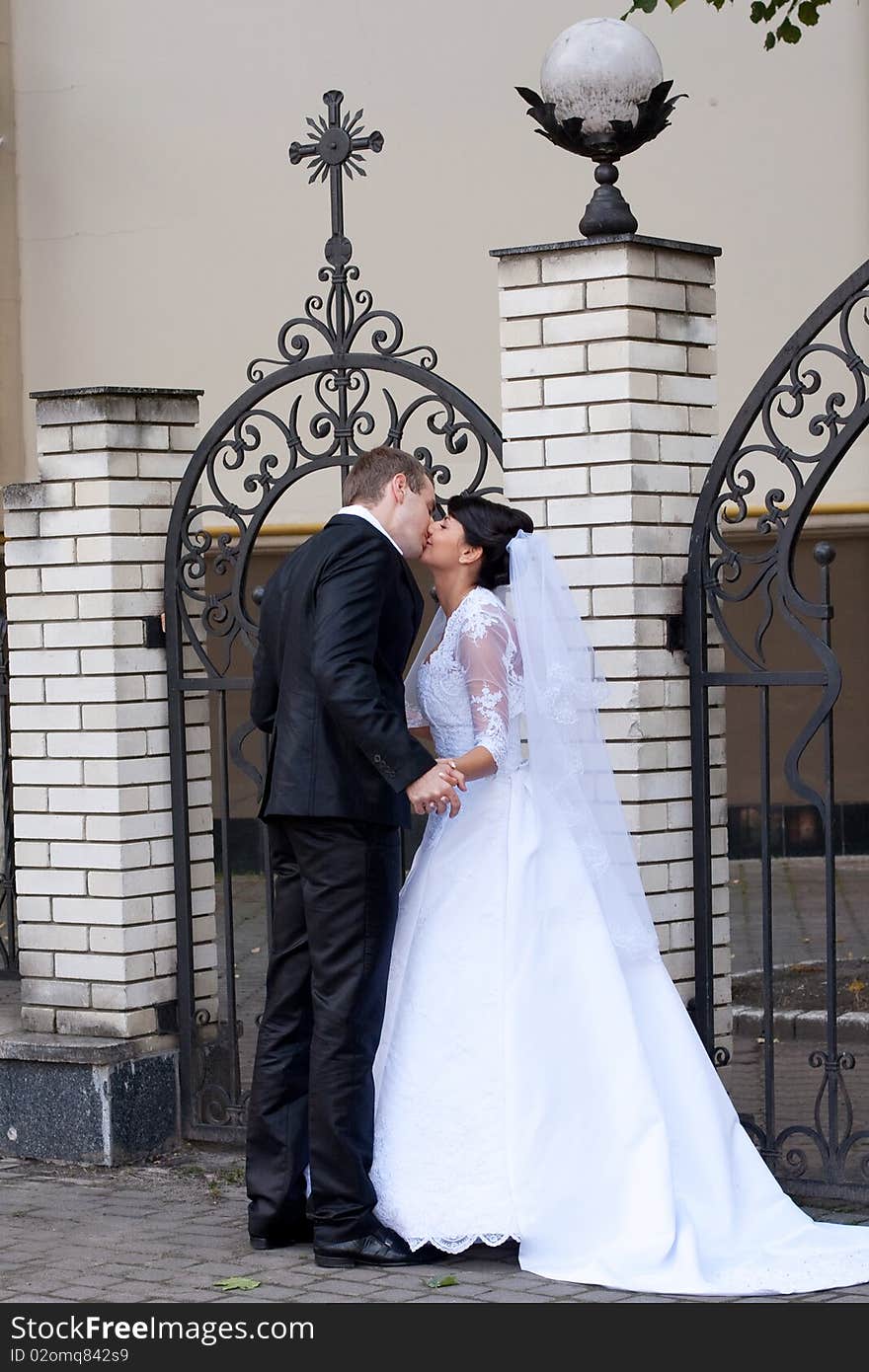 Happy bride and groom on their wedding day