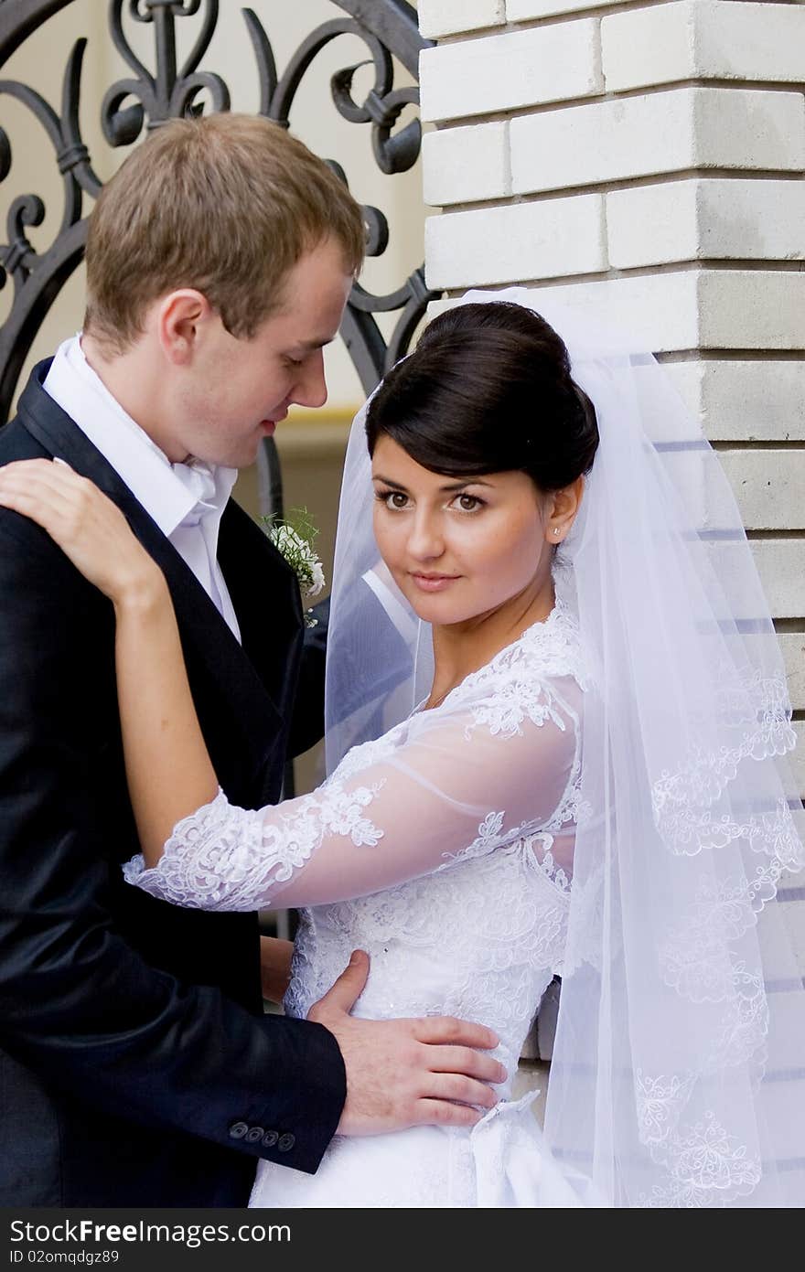 Happy bride and groom on their wedding day