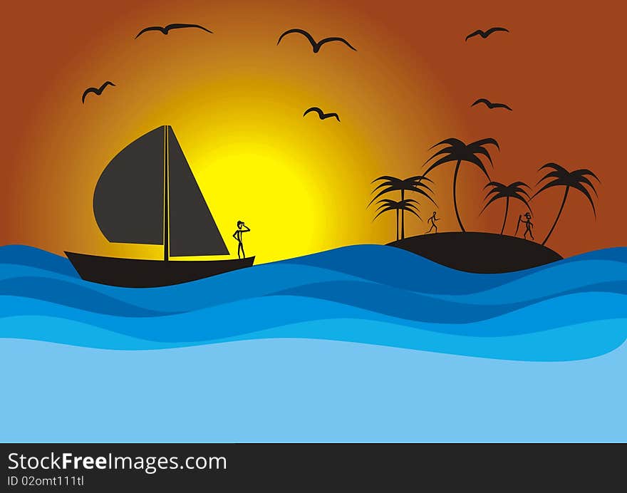 Sailboat under sail at sea at sunset. Sailboat under sail at sea at sunset.