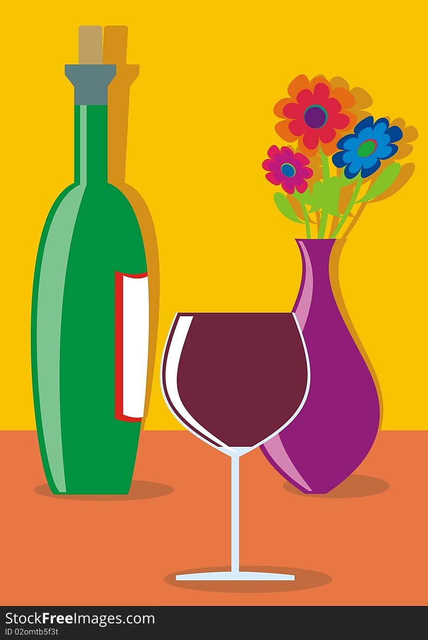 Still Life with Wine on colored background.