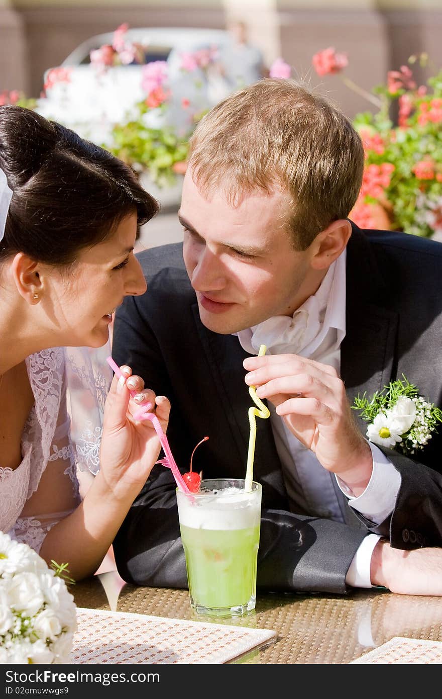 Happy bride and groom on their wedding day