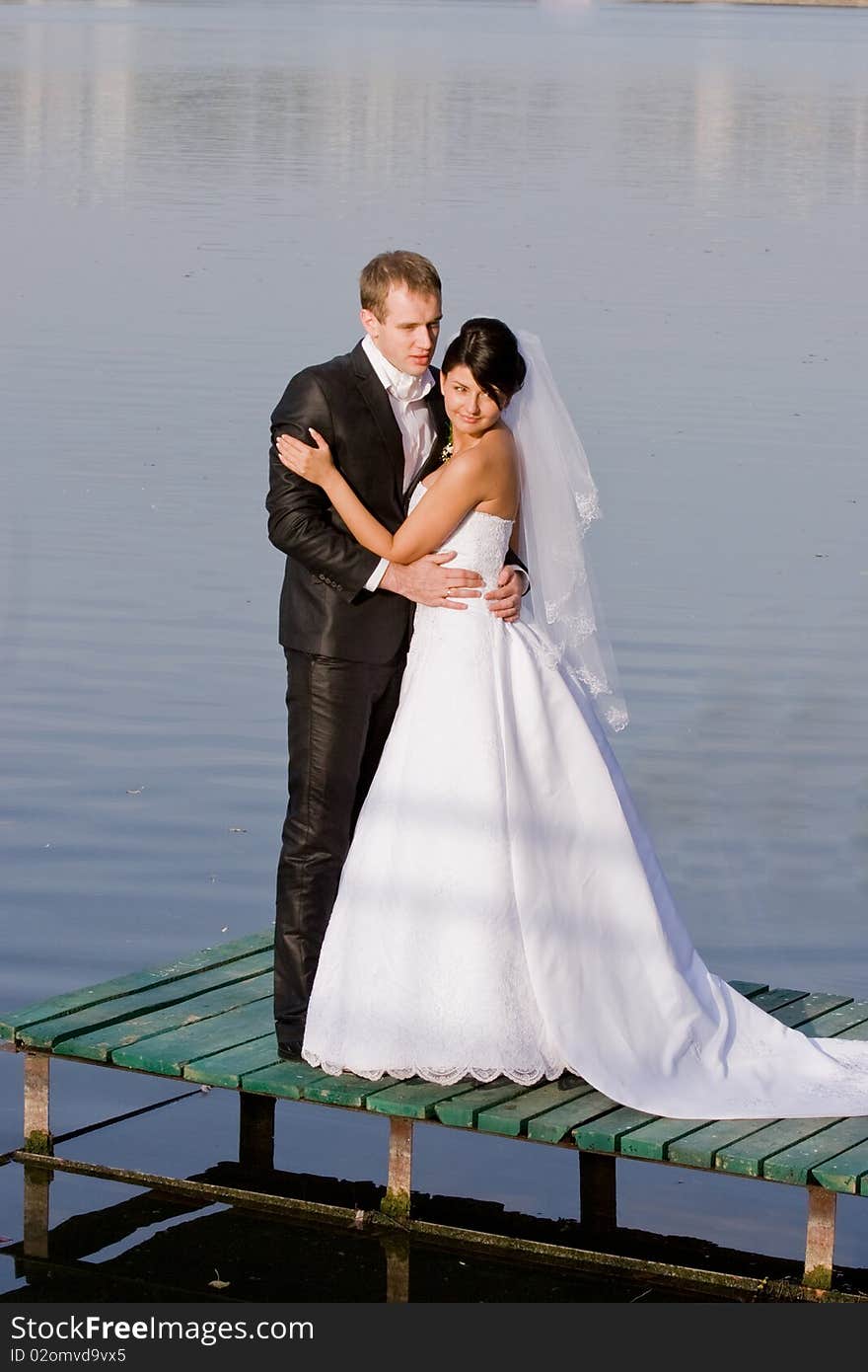 Happy bride and groom on their wedding day