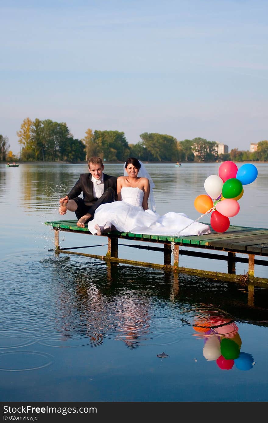 Happy bride and groom on their wedding day