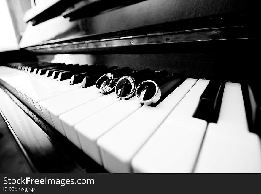 Wedding ring on Piano Keyboard