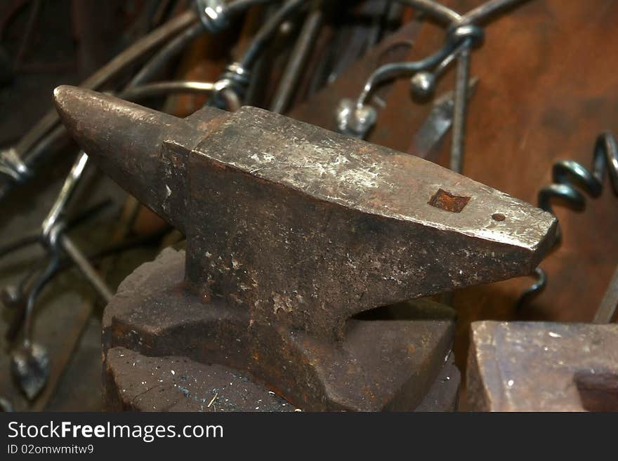 Old forge anvil in a smithy