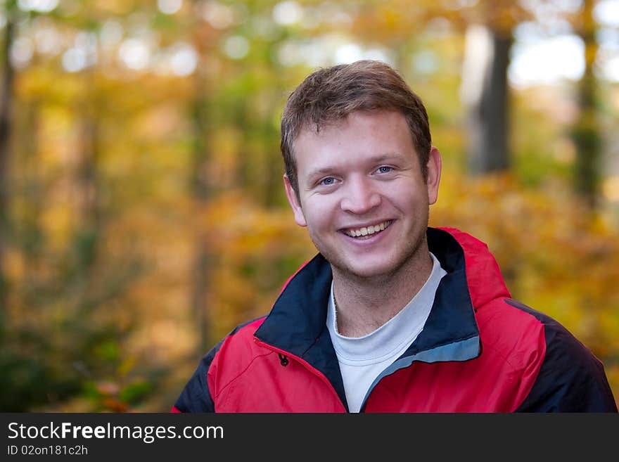 Hiker boy in autumn forest. Hiker boy in autumn forest