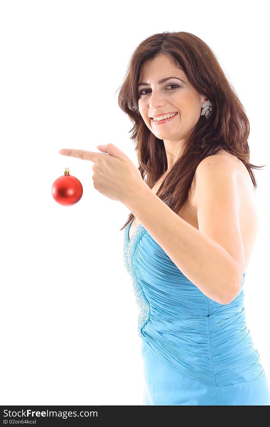 Woman holding ornament on white vertical