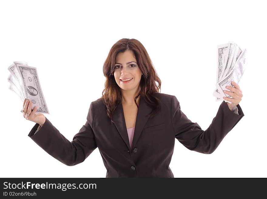 Shot of a happy woman holding money