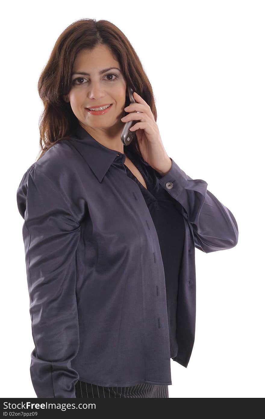 Woman taking call on cell phone vertical