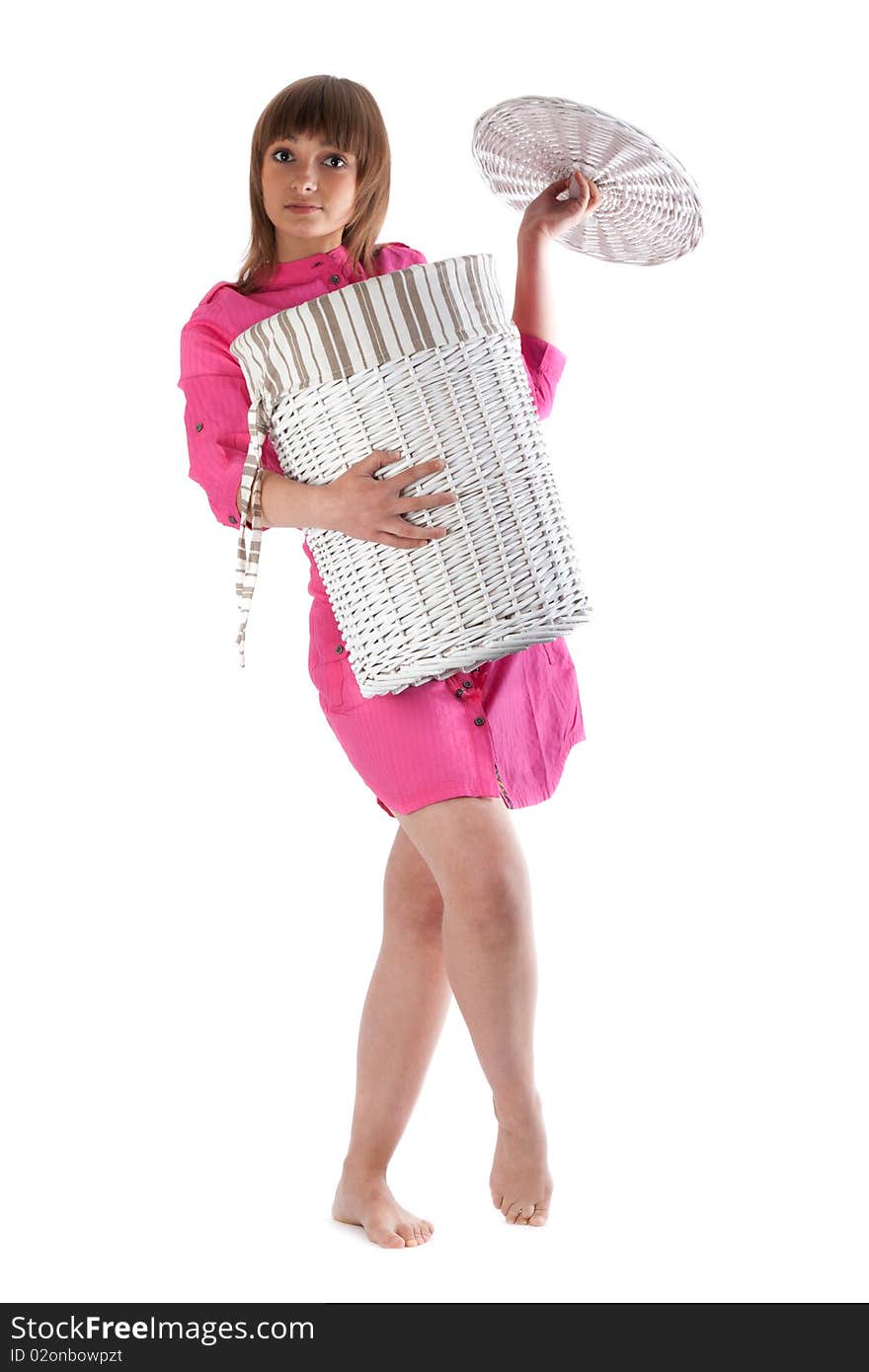 Girl With Basket For Linen