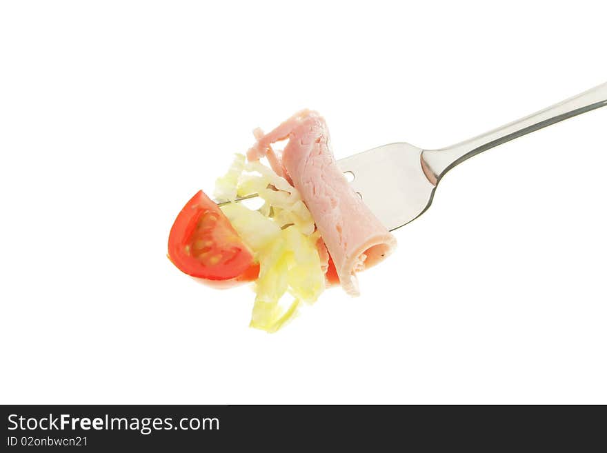 Ham And Salad On A Fork