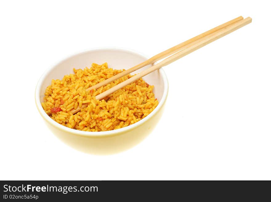 Bowl of rice with chopsticks