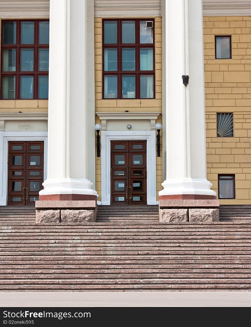 Vintage brown wooden doors and staircase. Vintage brown wooden doors and staircase