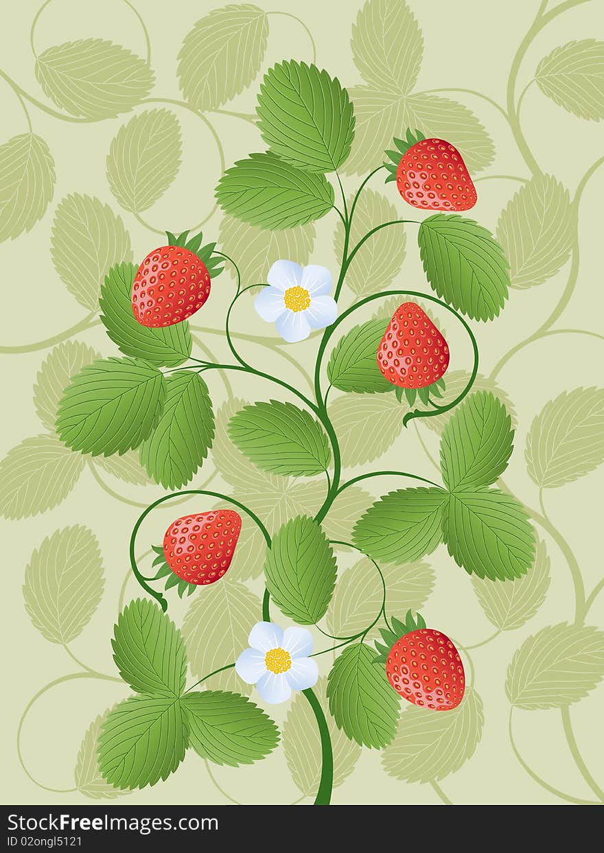 Floral background with a strawberry. Vector illustration.