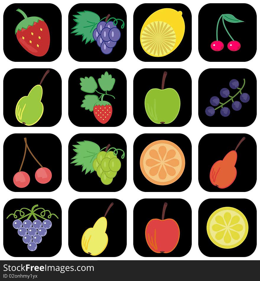 Set with icons with fruits and berries