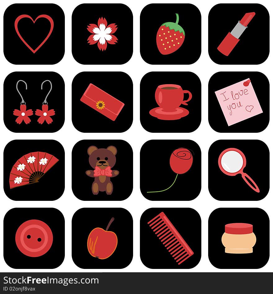 Set of icons with lady s objects