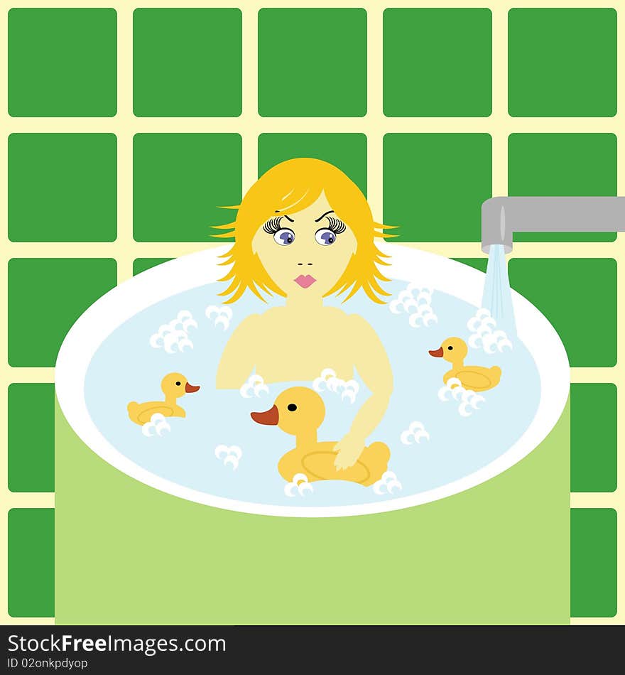 Little girl in bath with ducks