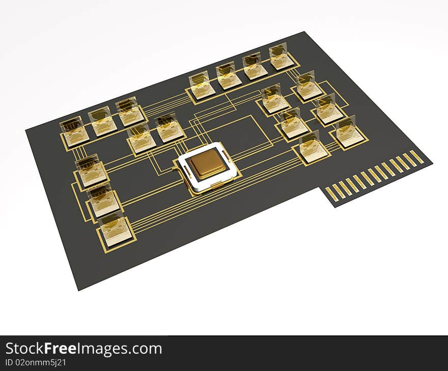 Gold 3d notebooks and processor on the plate, white background. Gold 3d notebooks and processor on the plate, white background.