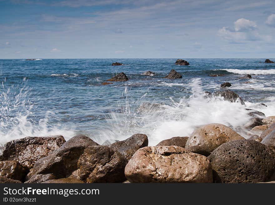 Black Sea. Sea surf. Kind of a wave crashed against the rocks.