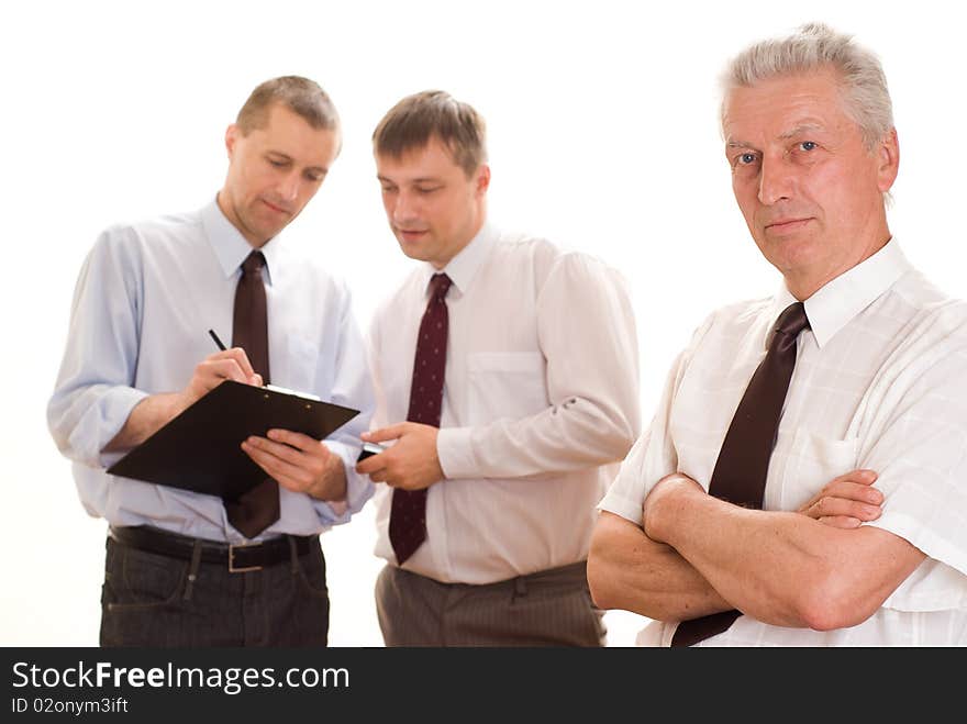 Three men on a white background