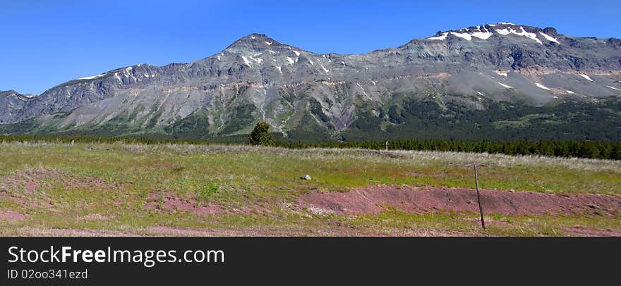 Scenic landscape in Rocky mountains of Montana near East glacier