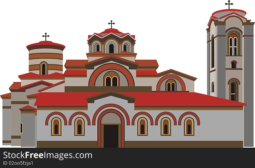 Illustration of church with bell tower