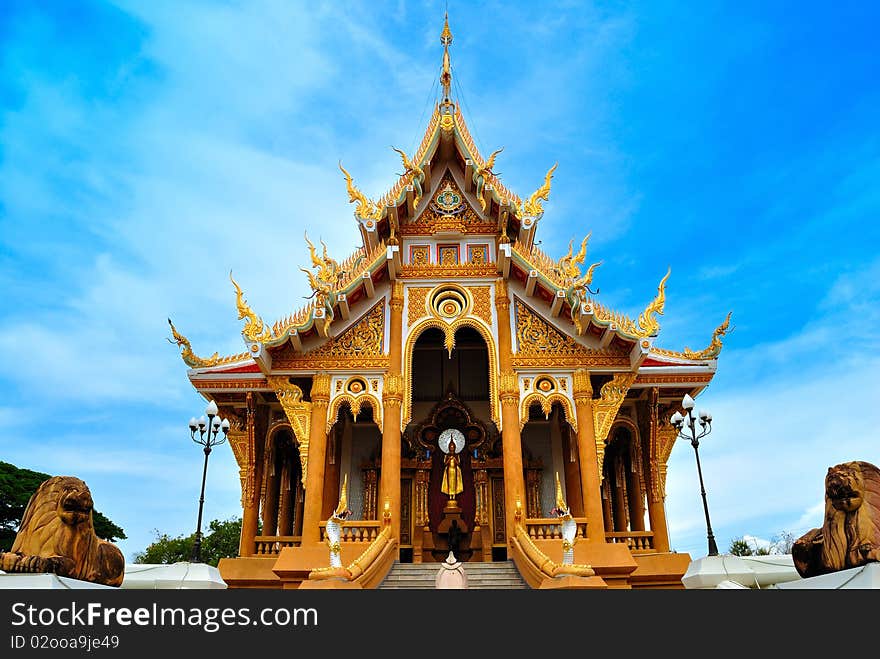 Thai Temple in khonkane province with clear blue day. Thai Temple in khonkane province with clear blue day