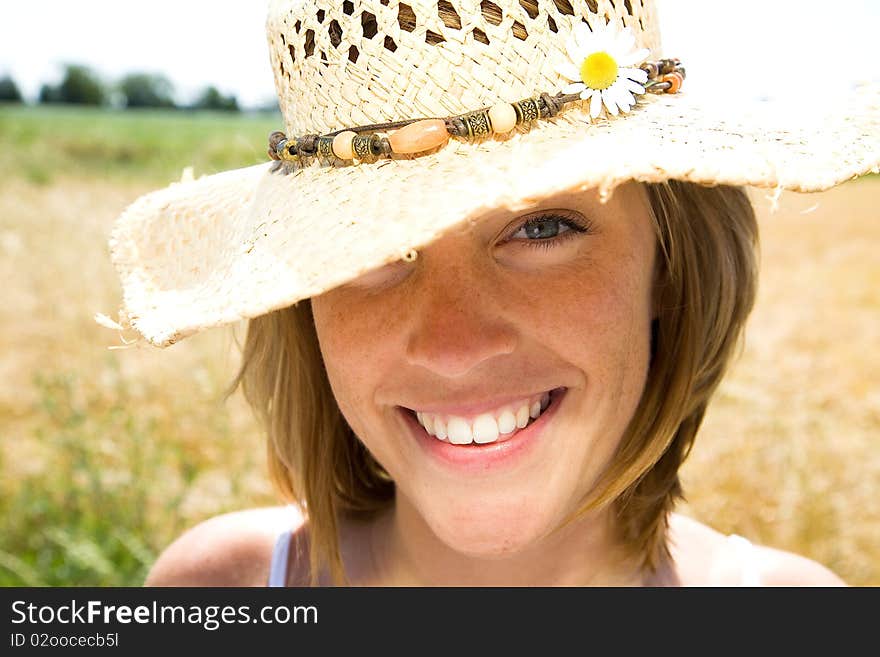 Young woman in cornfield feels good. Young woman in cornfield feels good