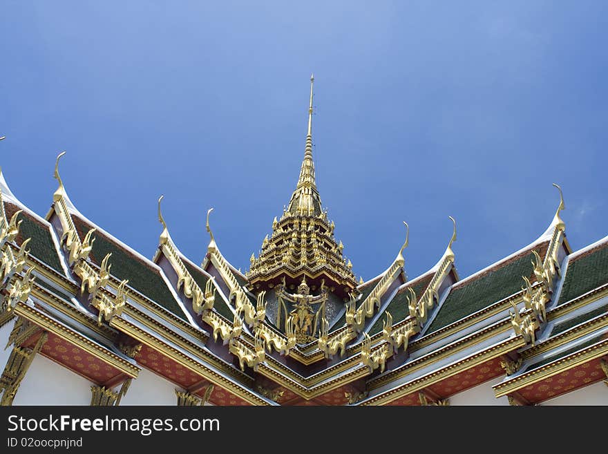 Tile roof in Thai style at Golden Pagoda, Bangkok, Thailand