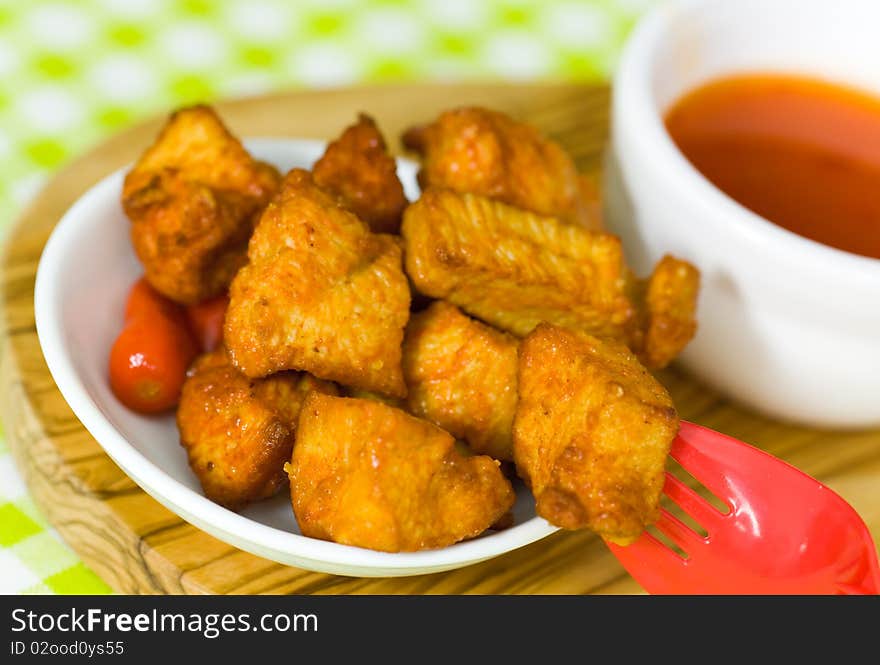 Delicious spicy chicken breast with chili sauce