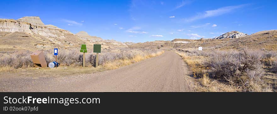 Dry Desert Road loacted in the bad lands of Dinosaur Provical Park, Alberta, Canada