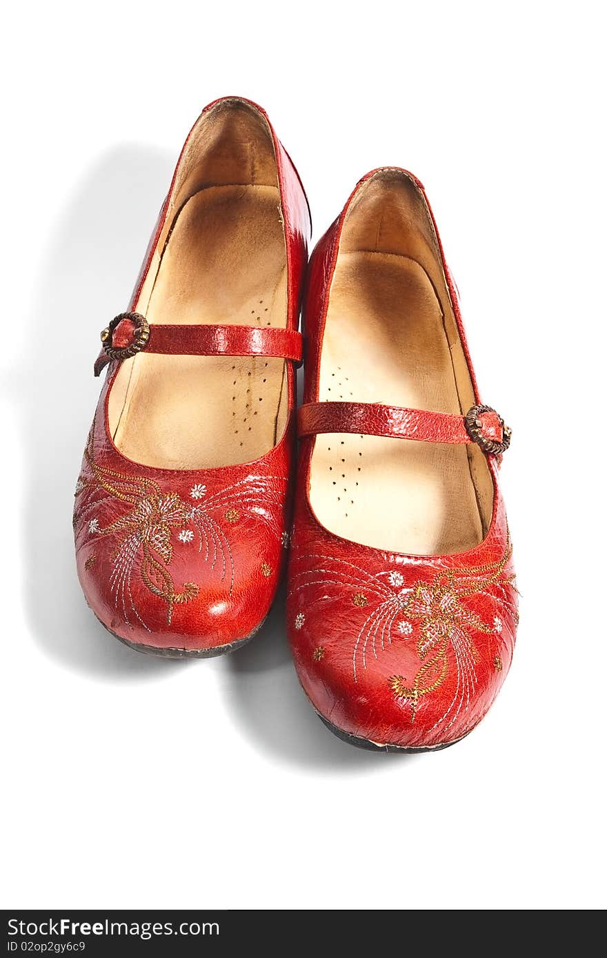 Pair Of Red Embroided Shoes