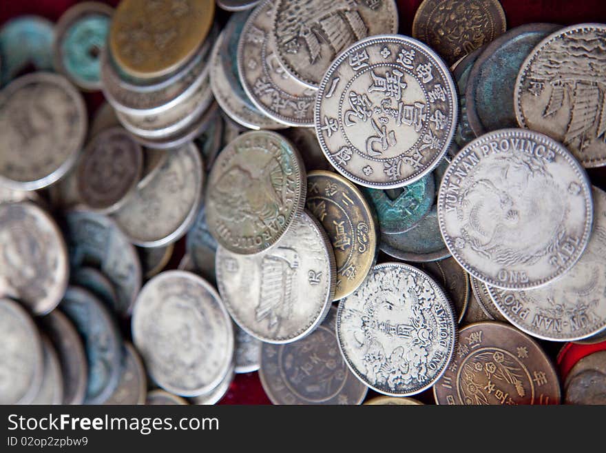 Asian old coins ,macro shot. Asian old coins ,macro shot