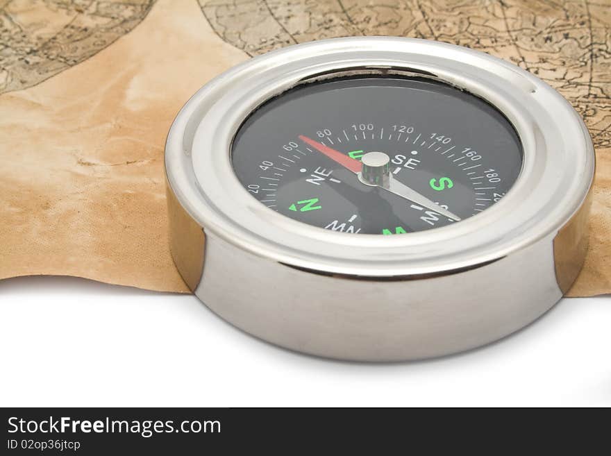 Map and compass on a white background