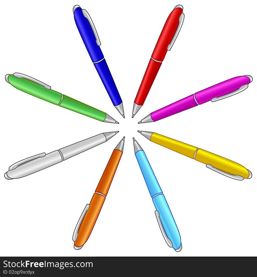 Colorful set of Pens, realistic designed