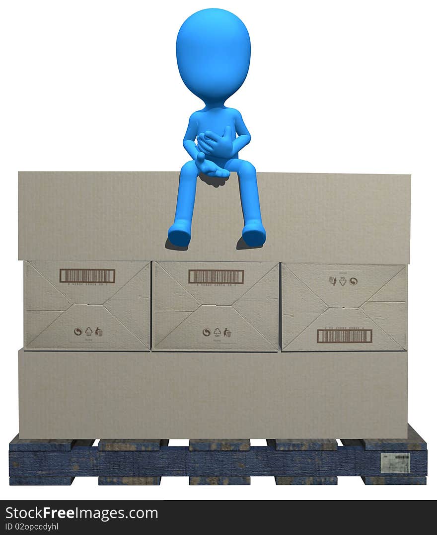 3d Blue Character On The Box