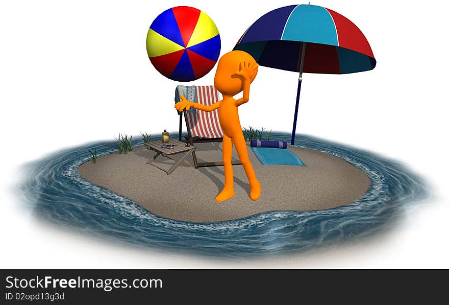 3d Orange Character On The Beach Ball 2