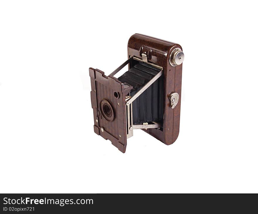 Old camera on a plain white background.