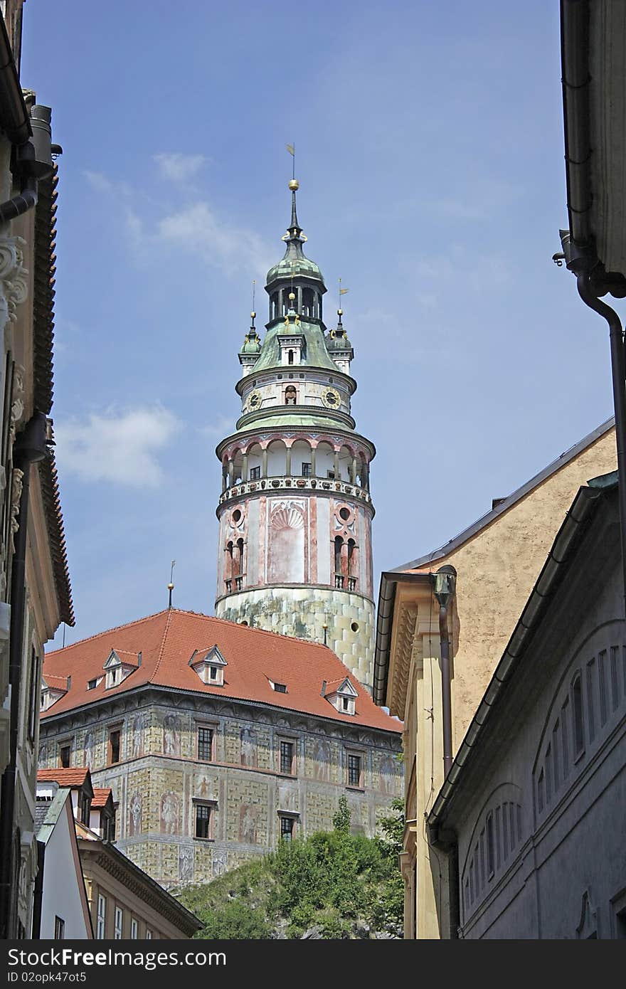 Tower of a midieval castle in cesky krumlov