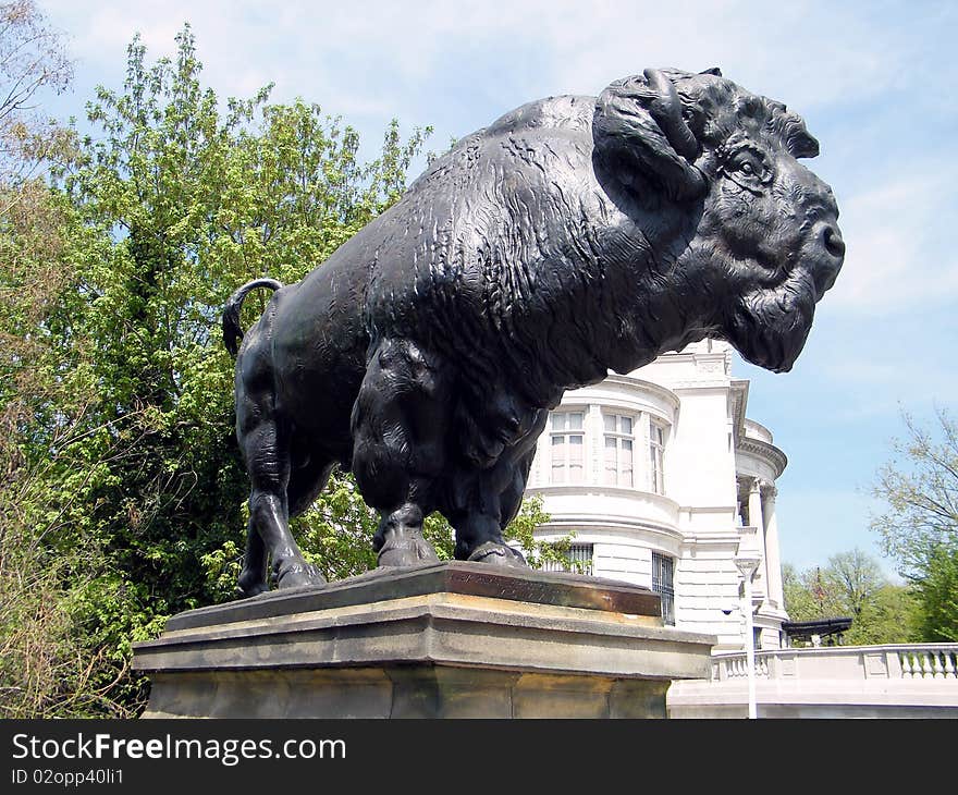 Buffalo sculpture at the entrance to the Dumbarton Bridge in Washington DC, USA. Buffalo sculpture at the entrance to the Dumbarton Bridge in Washington DC, USA