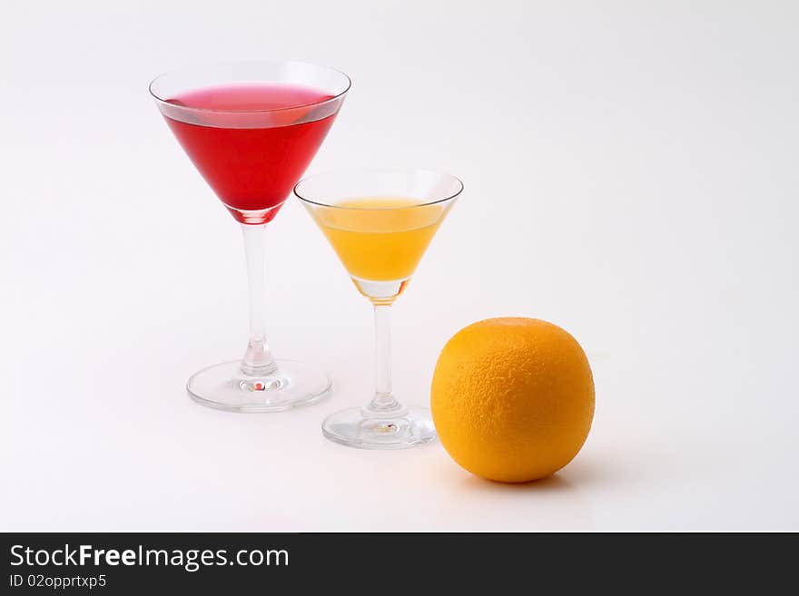 Cup fruit juice with white background.